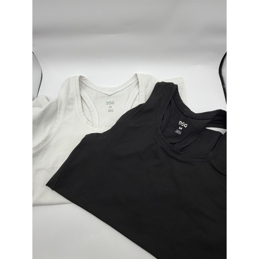 DSG Racerback Tank Tops Women M Black White 2 Pack Athletic Workout Stretch